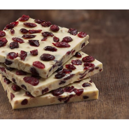 Λευκή σοκολάτα με μπισκότο βανίλιας και cranberries 100gr